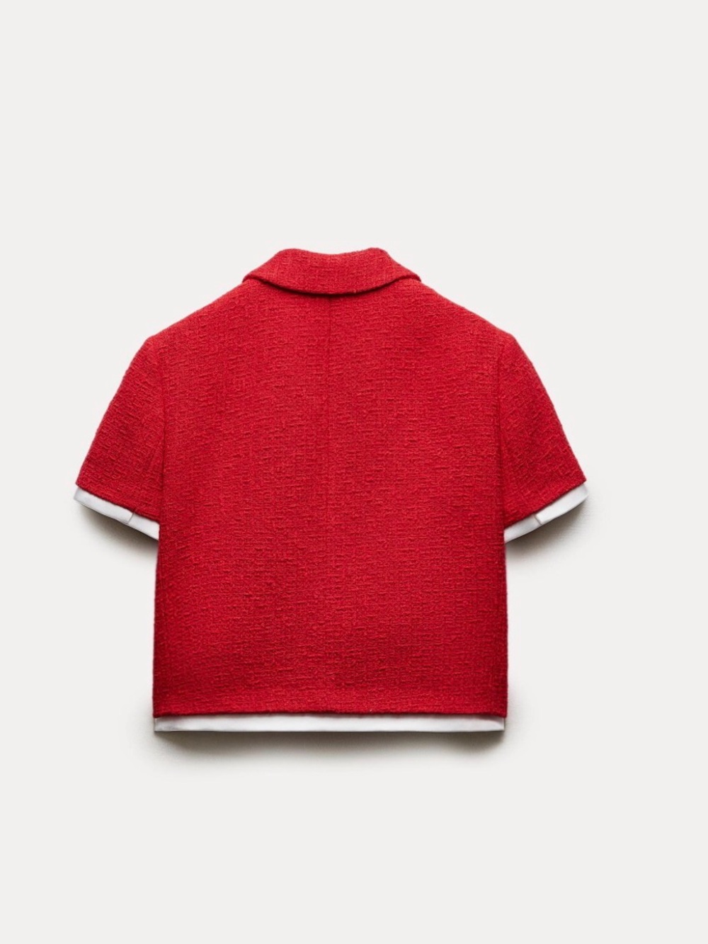 Textured Cropped Red Short-Sleeve Jacket- ZW Collection - Picture 2 of 4